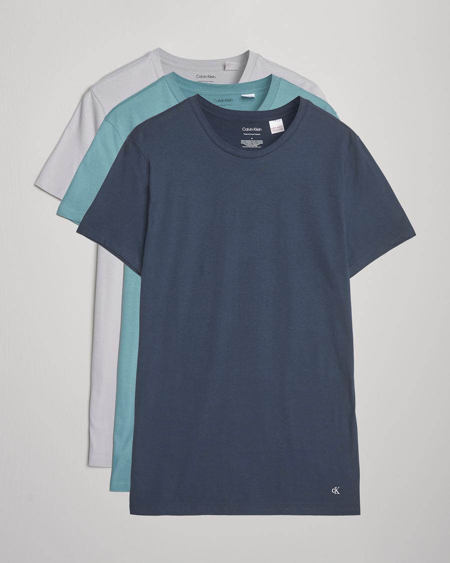 Uomini | T-shirt | Calvin Klein | 3-Pack Cotton Crew Neck T-Shirt Blue/Grey/Green