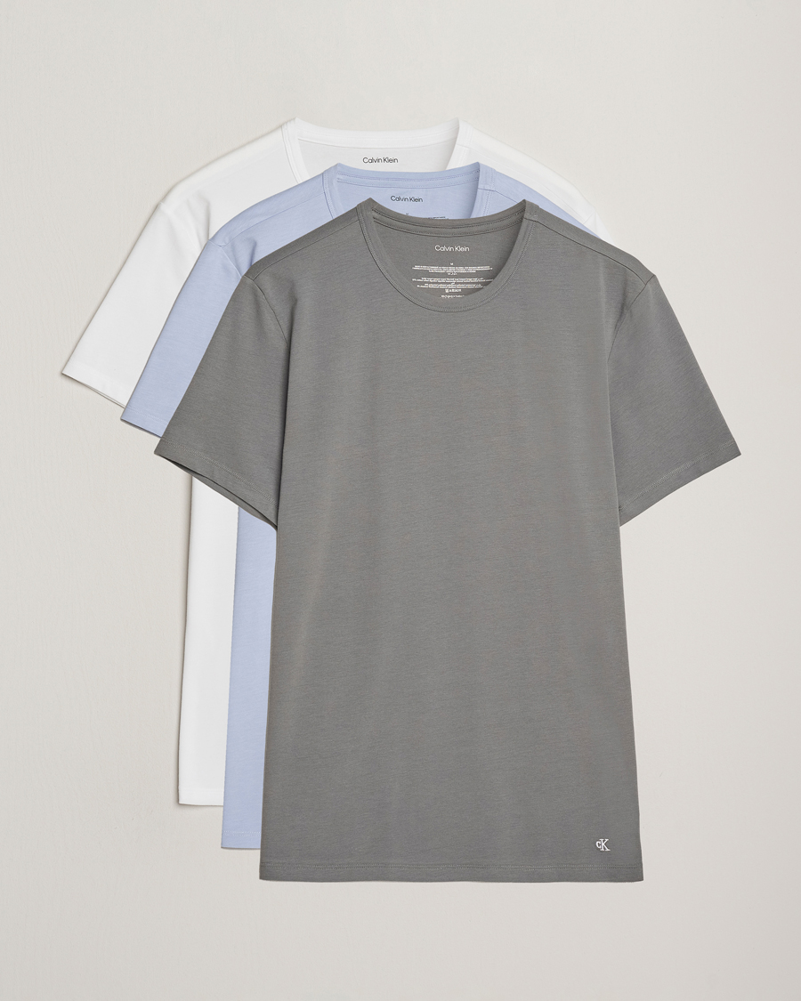 Uomini | T-shirt | Calvin Klein | 3-Pack Cotton Stretch Crew Neck T-Shirt Grey/White/Blue