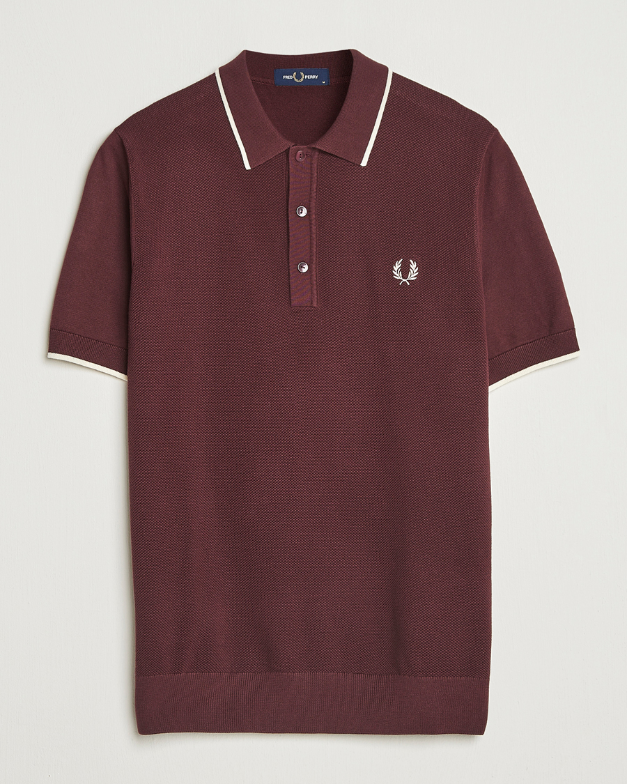 Uomini | Polo | Fred Perry | Pique Knitted Tipped Polo Oxblood