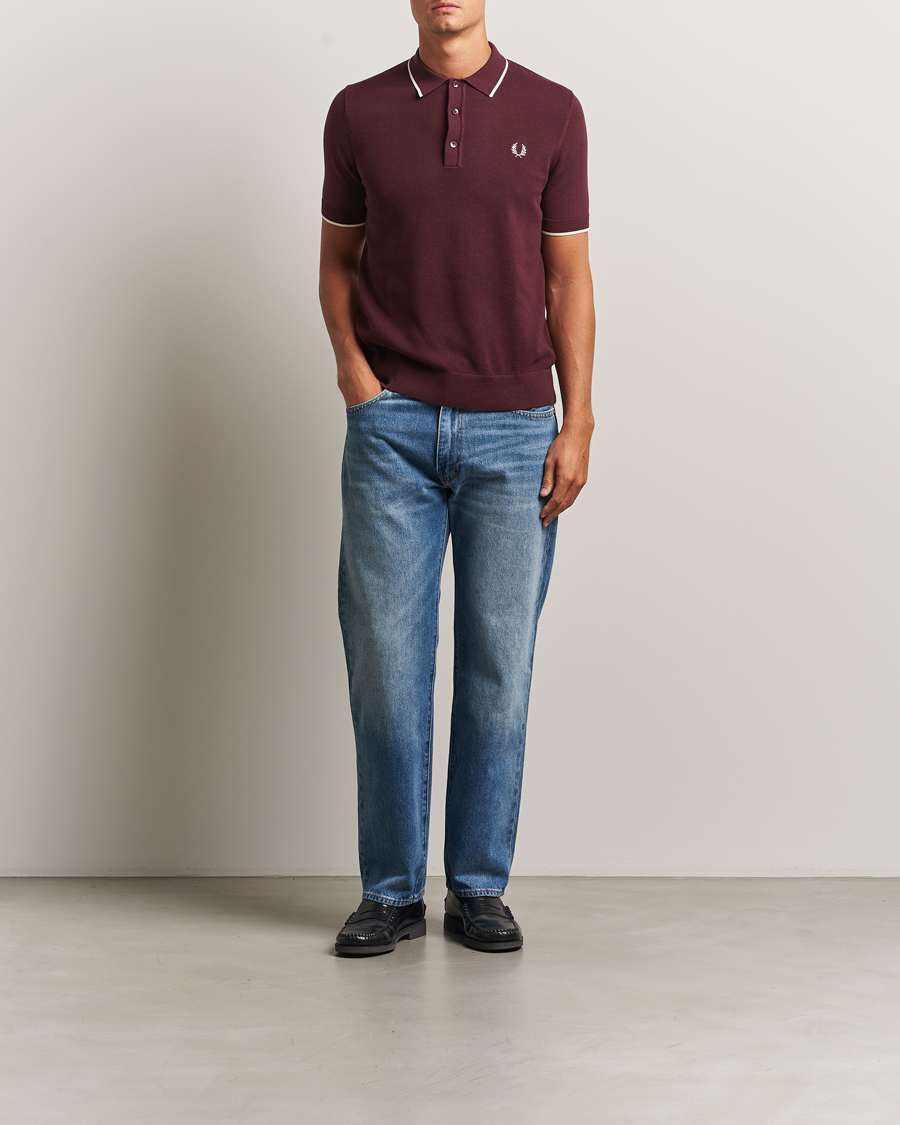 Uomini | Polo | Fred Perry | Pique Knitted Tipped Polo Oxblood