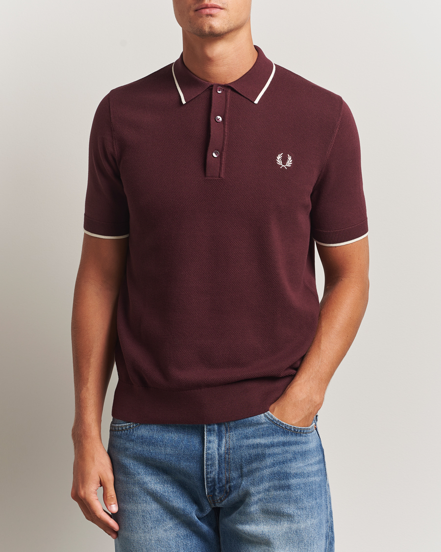 Uomini | Polo | Fred Perry | Pique Knitted Tipped Polo Oxblood
