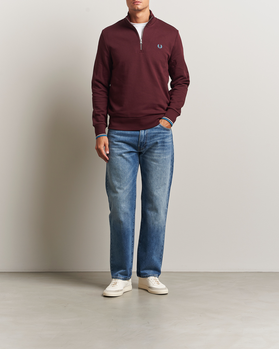 Uomini | Maglieria | Fred Perry | Half Zip Sweatshirt Oxblood