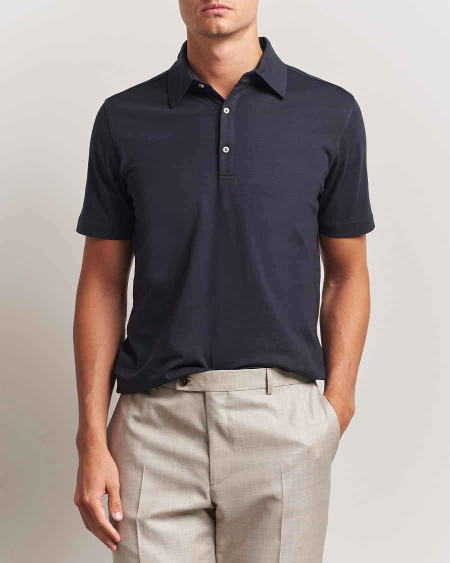 Uomini | Polo | Stenströms | Supima Cotton Polo Shirt Navy