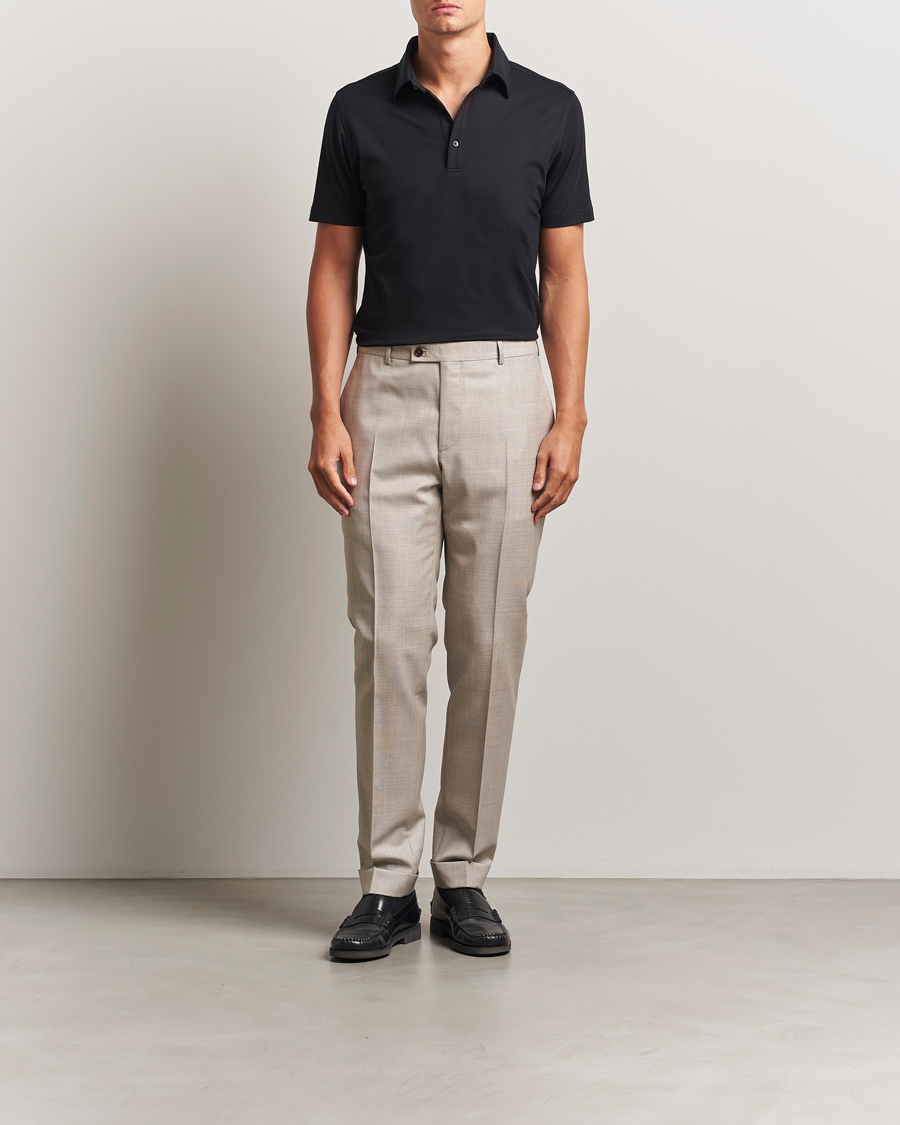 Uomini | Polo | Stenströms | Supima Cotton Polo Shirt Black