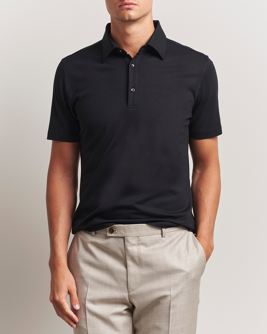 Uomini | Polo | Stenströms | Supima Cotton Polo Shirt Black