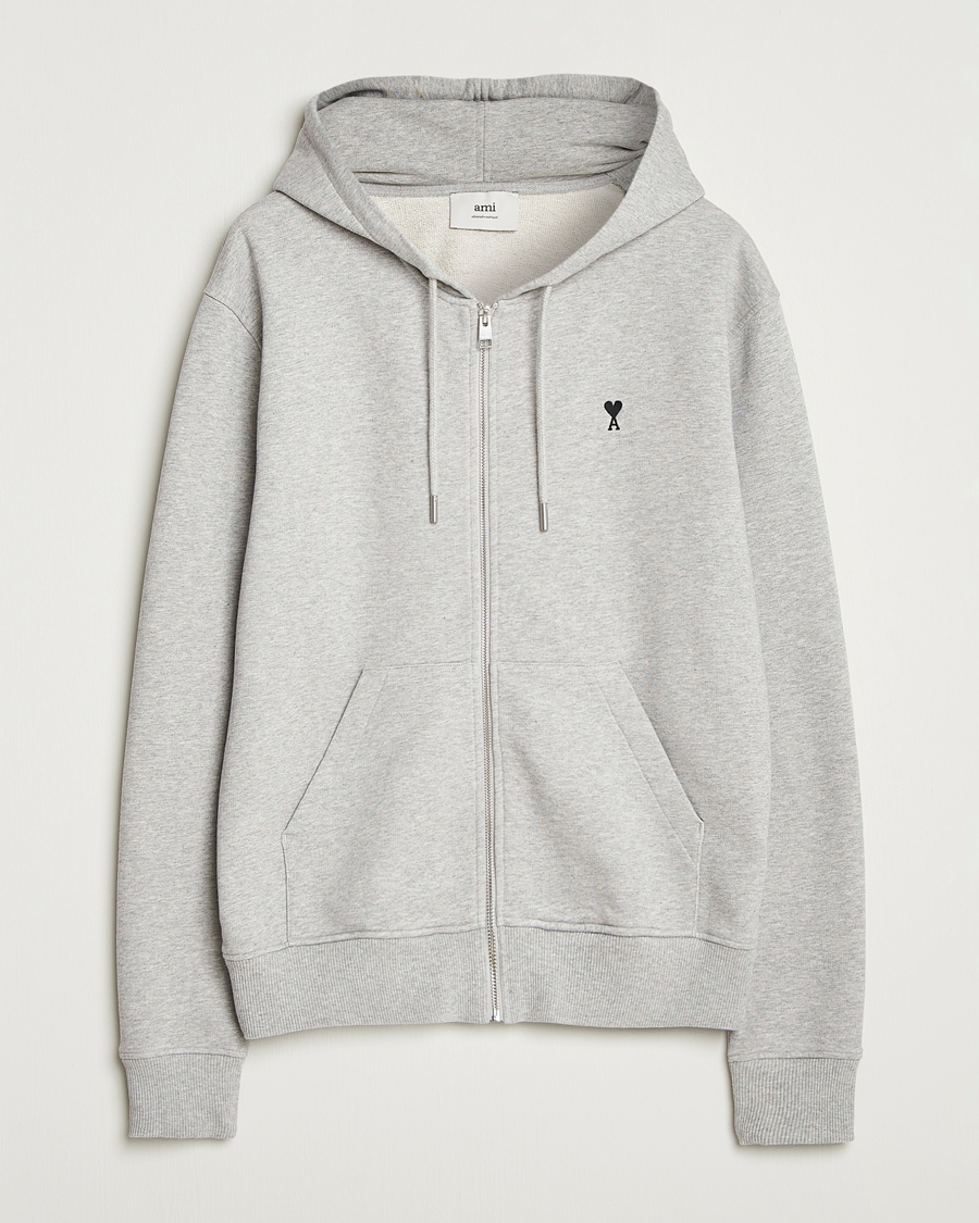 Uomini | Maglieria | AMI | Black Heart Logo Full Zip Hoodie Grey Heather