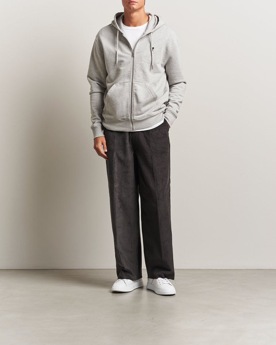 Uomini | Maglieria | AMI | Black Heart Logo Full Zip Hoodie Grey Heather