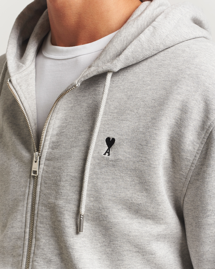 Uomini | Maglieria | AMI | Black Heart Logo Full Zip Hoodie Grey Heather