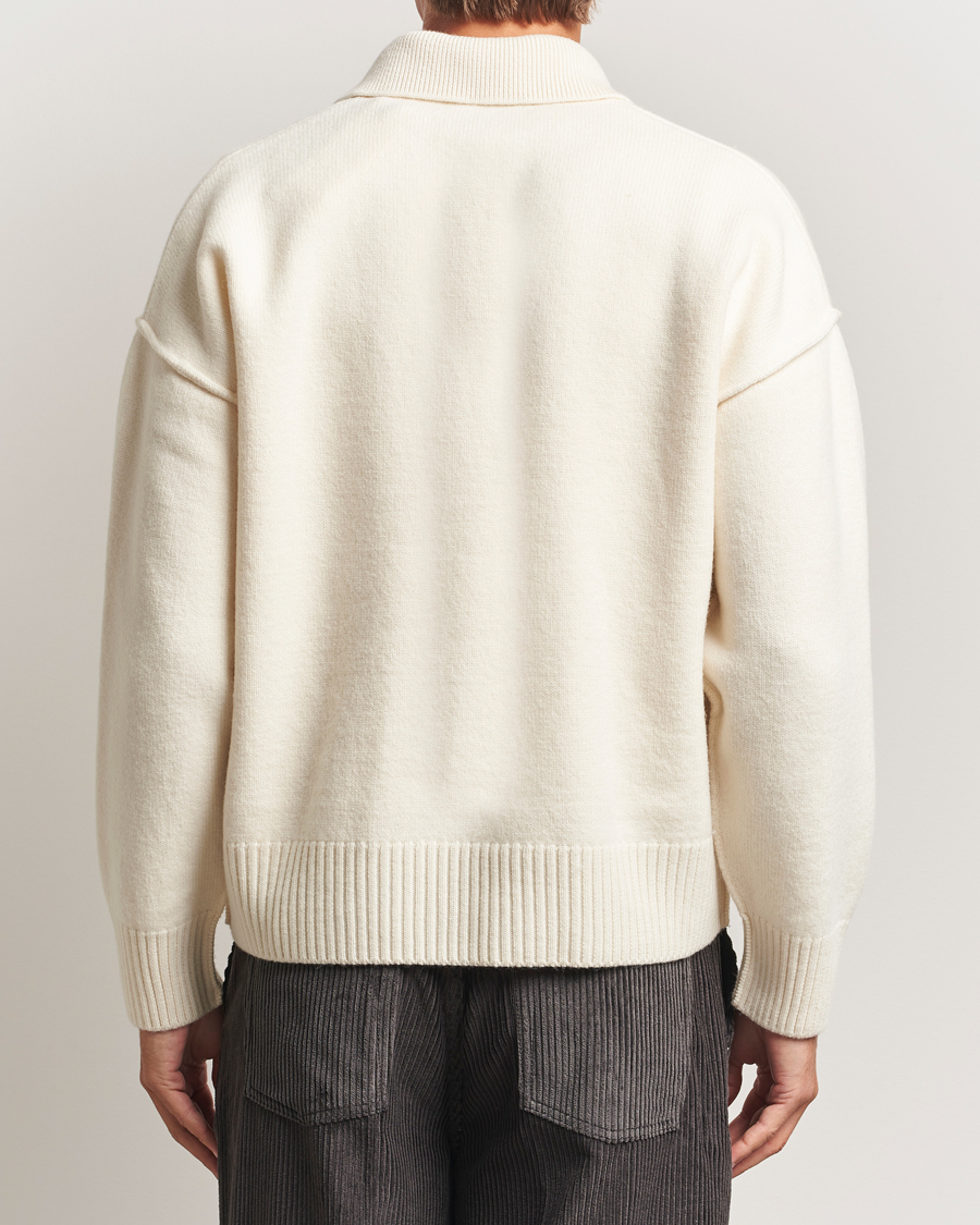 Uomini | Maglieria | AMI | Big Heart Logo Wool Knitted Polo Ecru