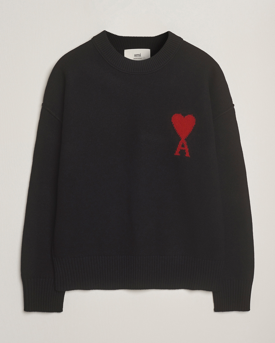 Uomini | Maglieria | AMI | Big Heart Logo Wool Knitted Sweater Black