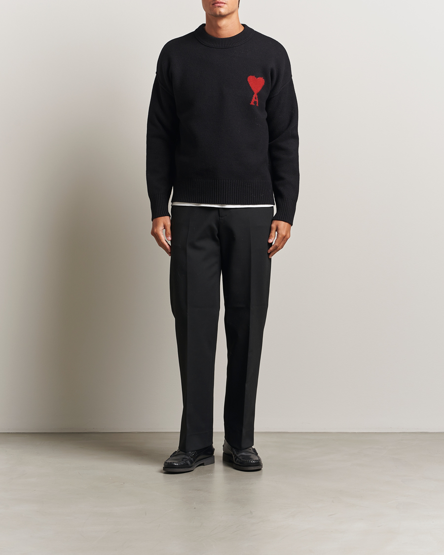 Uomini | Maglieria | AMI | Big Heart Logo Wool Knitted Sweater Black