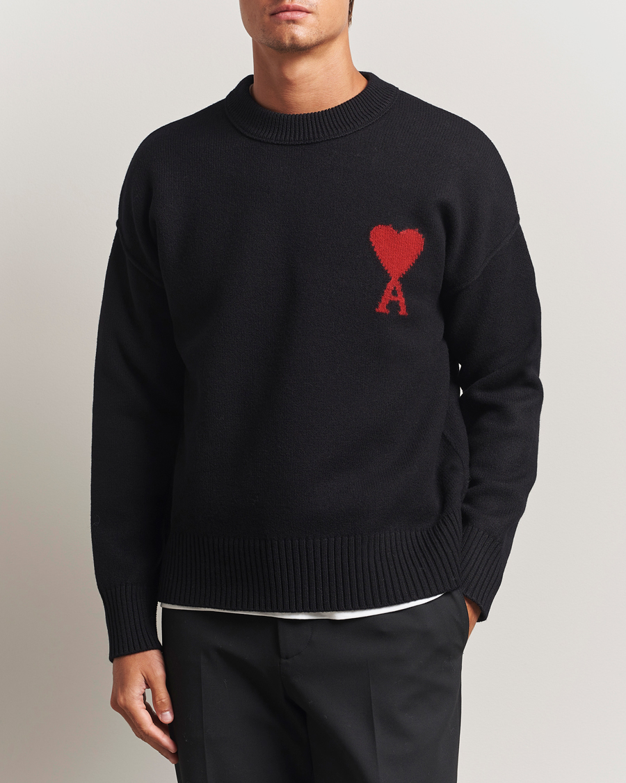 Uomini | Maglieria | AMI | Big Heart Logo Wool Knitted Sweater Black