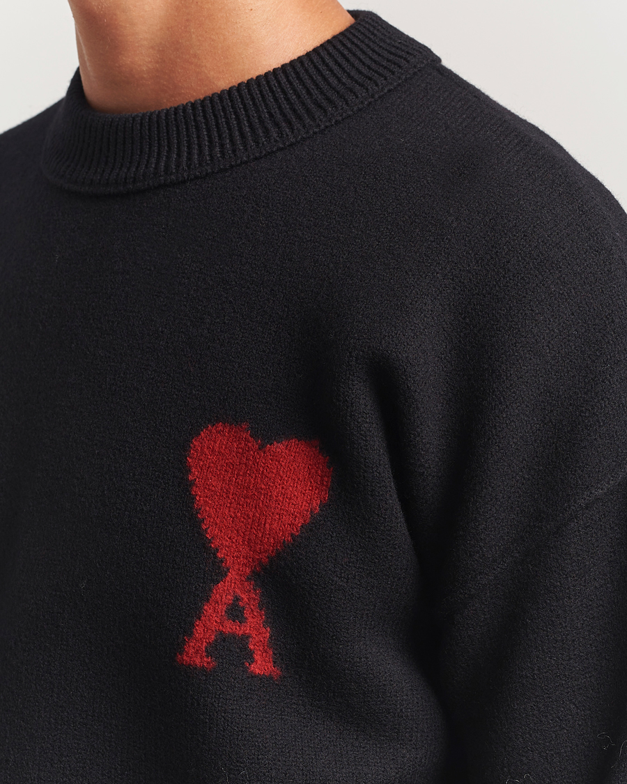 Uomini | Maglieria | AMI | Big Heart Logo Wool Knitted Sweater Black