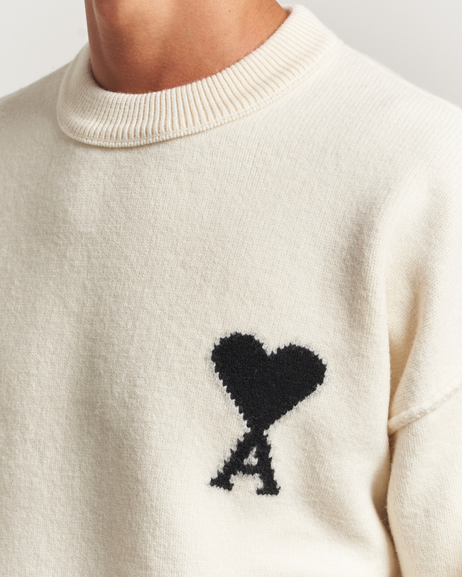 Uomini | Maglieria | AMI | Big Heart Logo Wool Knitted Sweater Ecru