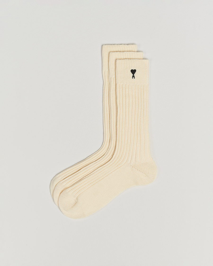 Uomini | Biancheria intima | AMI | 3-Pack Heart Logo Cotton Socks Ecru