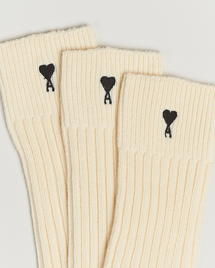 Uomini | Biancheria intima | AMI | 3-Pack Heart Logo Cotton Socks Ecru