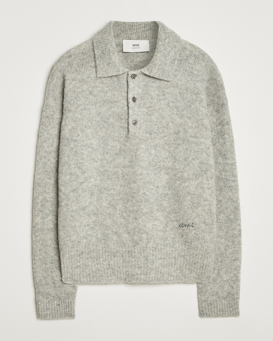 Uomini | Maglieria | AMI | Signature Alpaca Knitted Polo Light Grey Melange