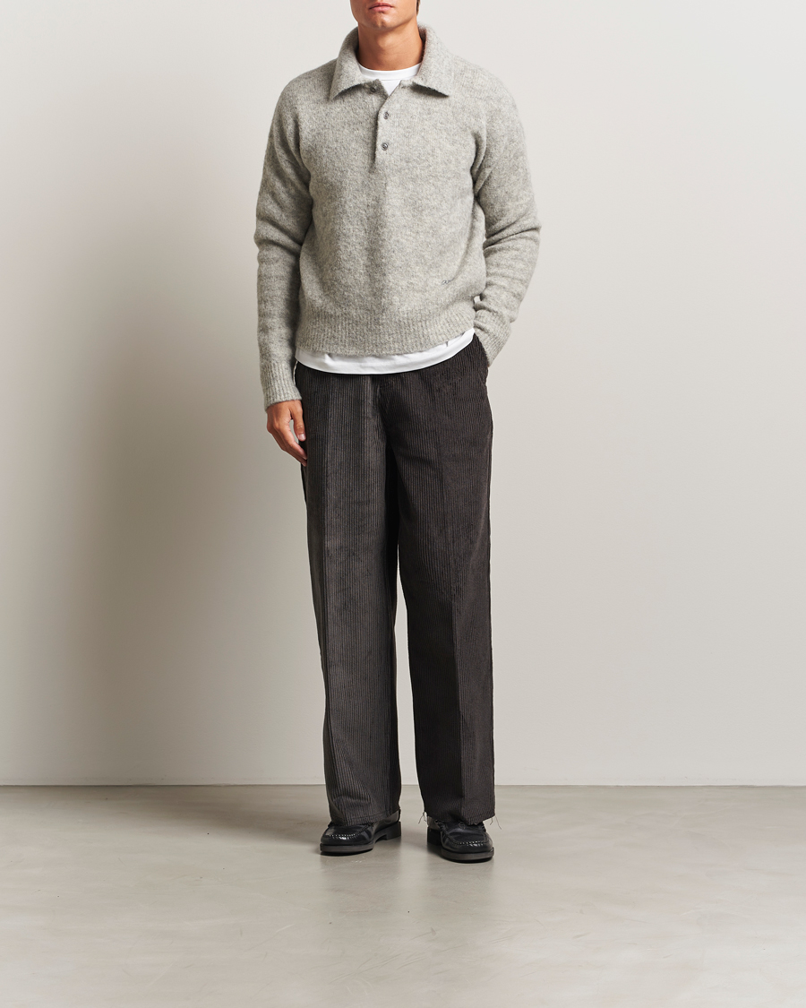 Uomini | Maglieria | AMI | Signature Alpaca Knitted Polo Light Grey Melange