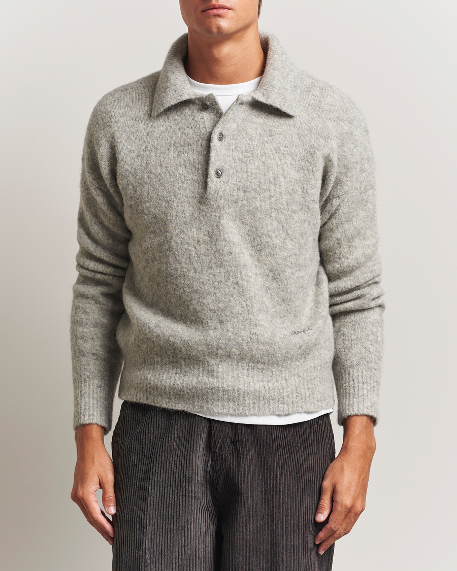 Uomini | Maglieria | AMI | Signature Alpaca Knitted Polo Light Grey Melange
