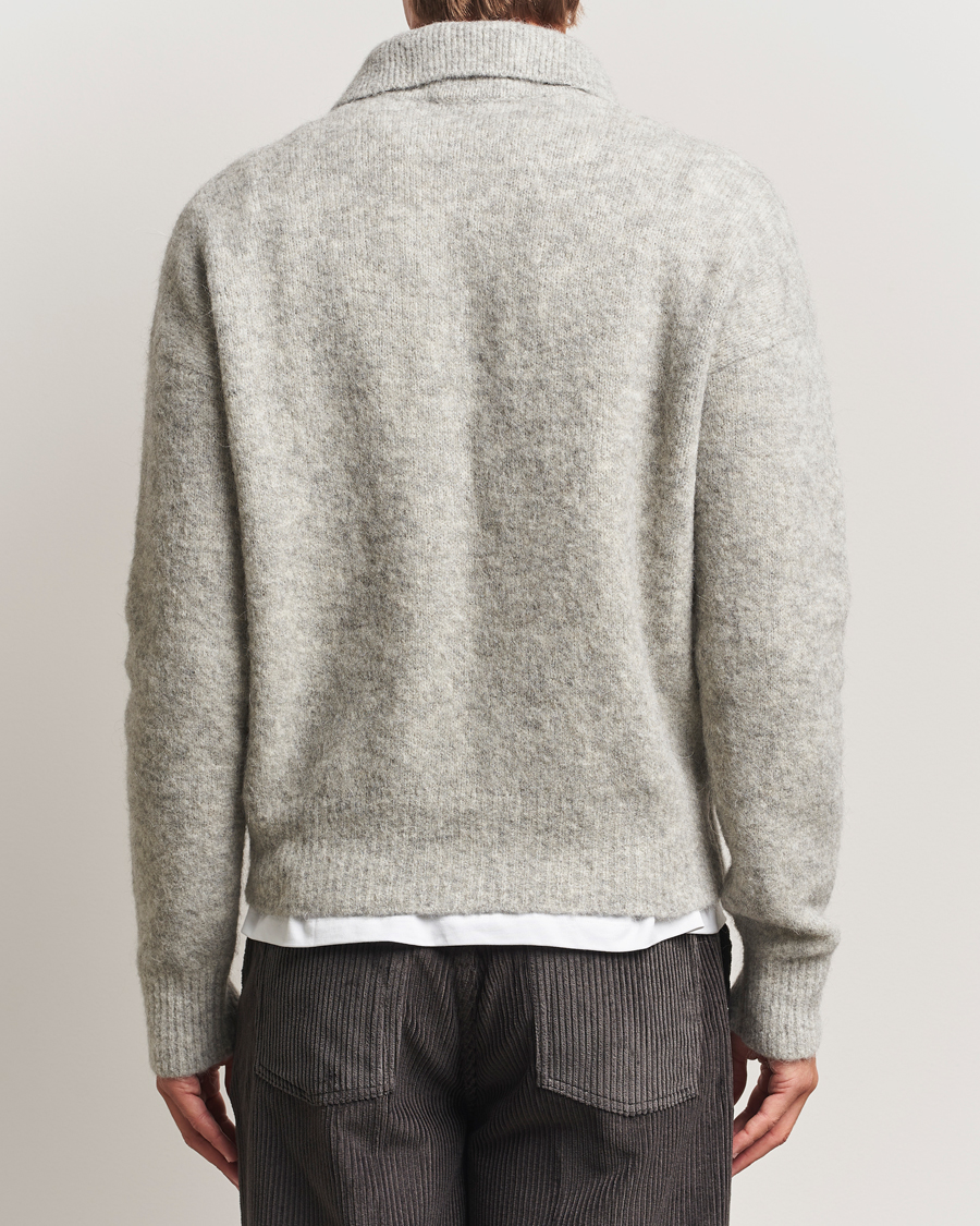 Uomini | Maglieria | AMI | Signature Alpaca Knitted Polo Light Grey Melange