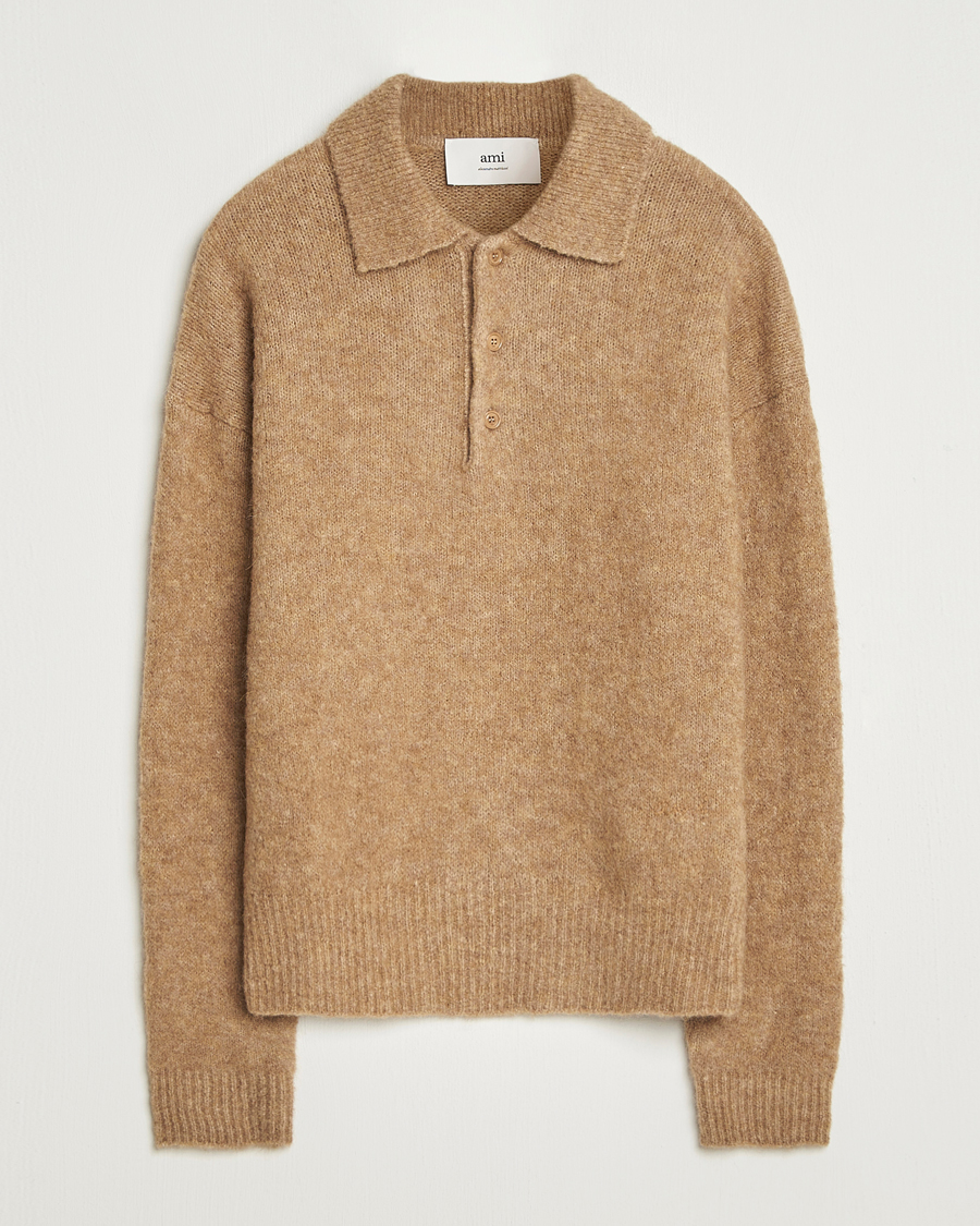 Uomini | Maglieria | AMI | Signature Alpaca Knitted Polo Camel
