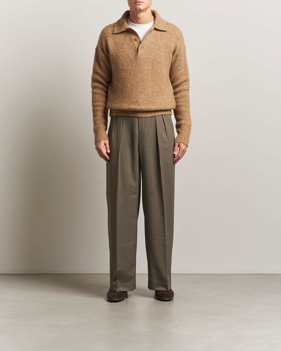 Uomini | Maglieria | AMI | Signature Alpaca Knitted Polo Camel