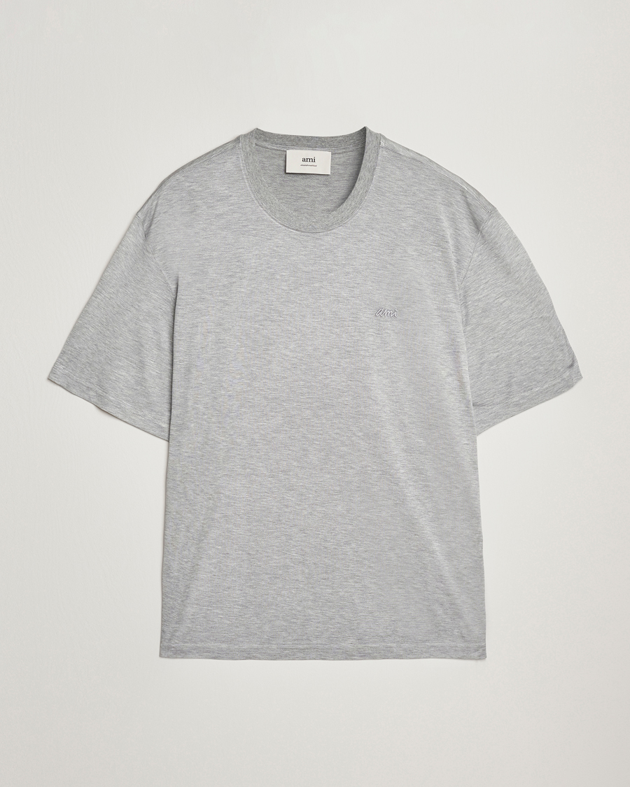 Uomini | T-shirt | AMI | Signature Logo Mercerized T-Shirt Light Grey Melange