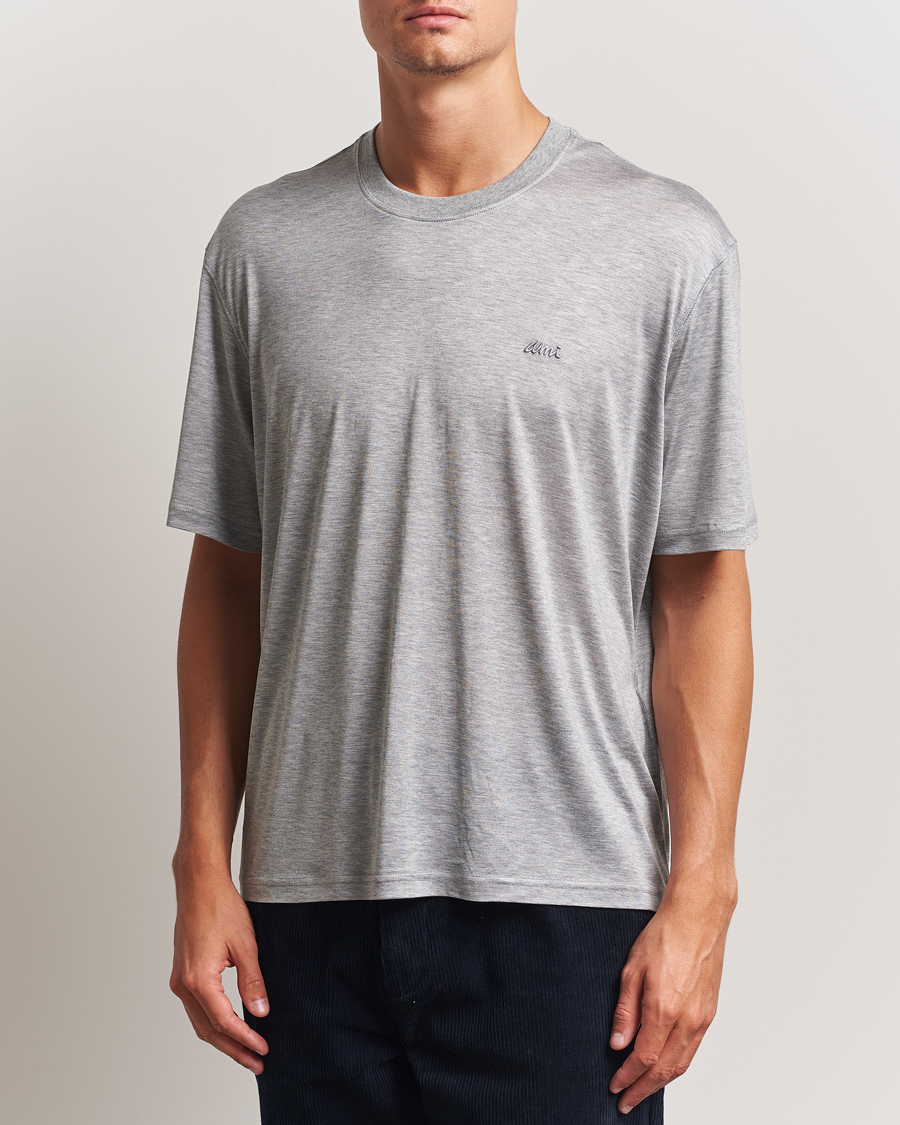 Uomini | T-shirt | AMI | Signature Logo Mercerized T-Shirt Light Grey Melange