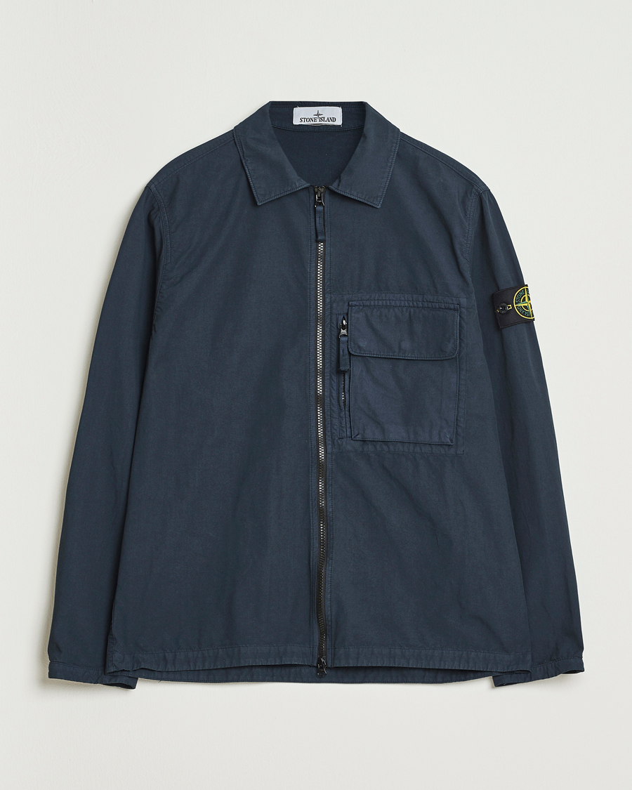 Uomini | Camicie | Stone Island | Garment Dyed Organic Cotton Zip Overshirt Navy
