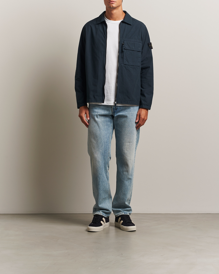 Uomini | Camicie | Stone Island | Garment Dyed Organic Cotton Zip Overshirt Navy