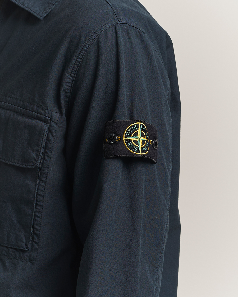 Uomini | Camicie | Stone Island | Garment Dyed Organic Cotton Zip Overshirt Navy