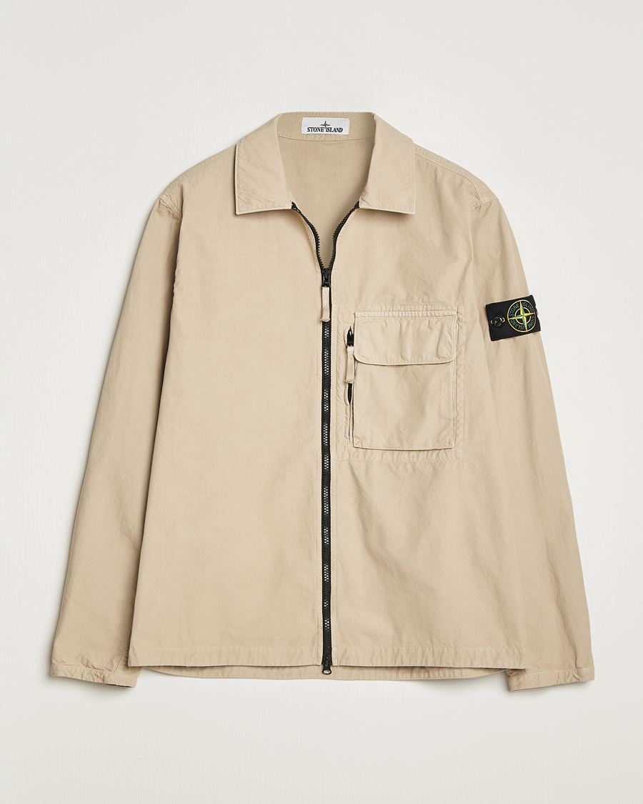 Uomini | Camicie | Stone Island | Garment Dyed Organic Cotton Zip Overshirt Beige