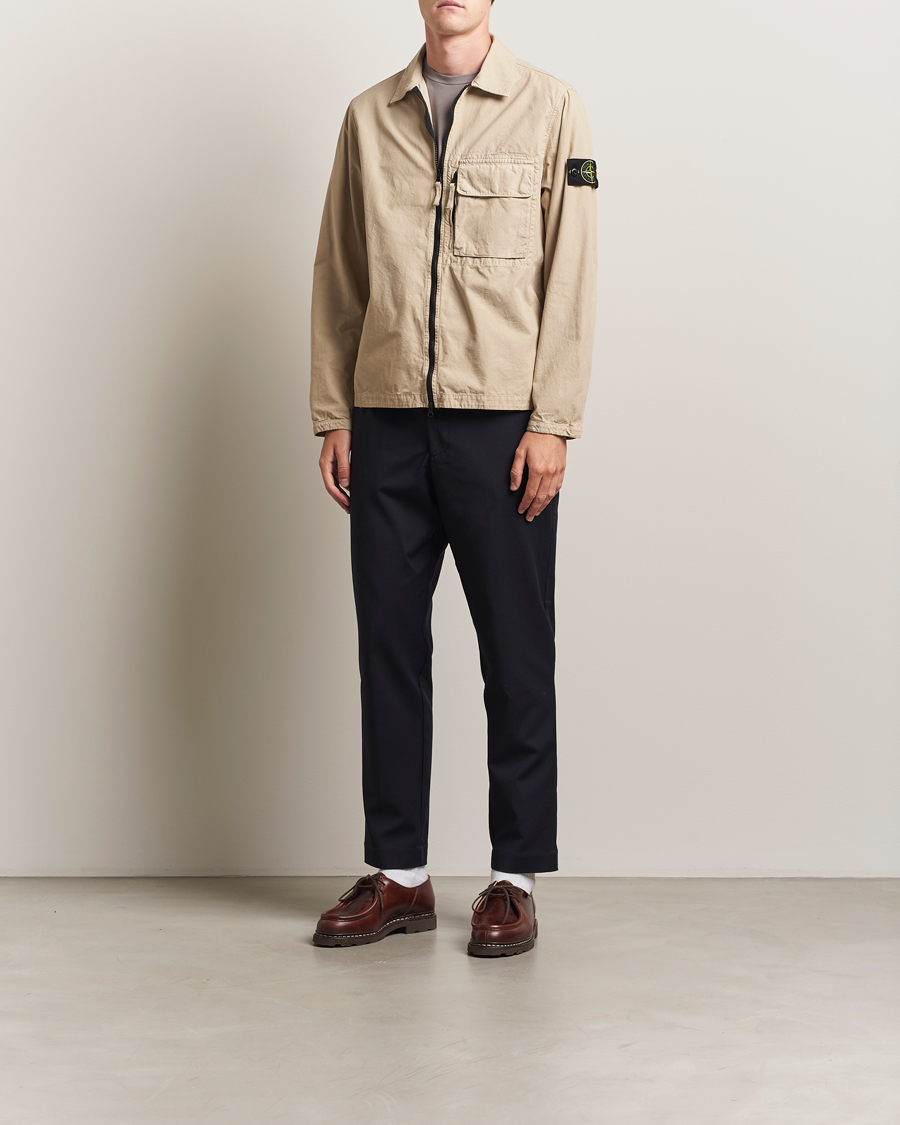 Uomini | Camicie | Stone Island | Garment Dyed Organic Cotton Zip Overshirt Beige