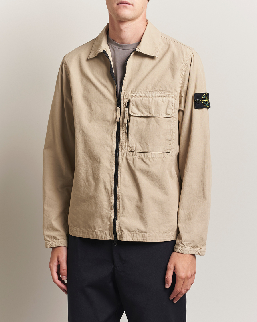 Uomini | Camicie | Stone Island | Garment Dyed Organic Cotton Zip Overshirt Beige