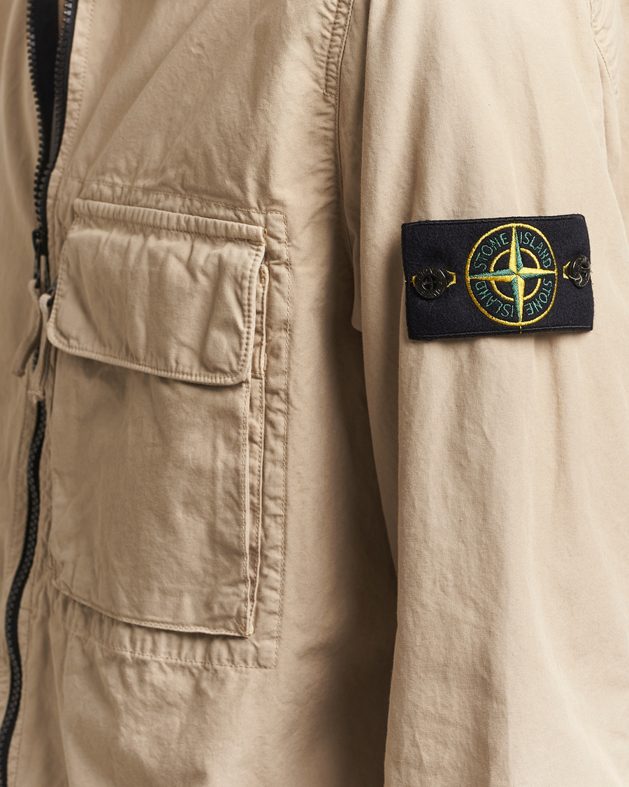 Uomini | Camicie | Stone Island | Garment Dyed Organic Cotton Zip Overshirt Beige