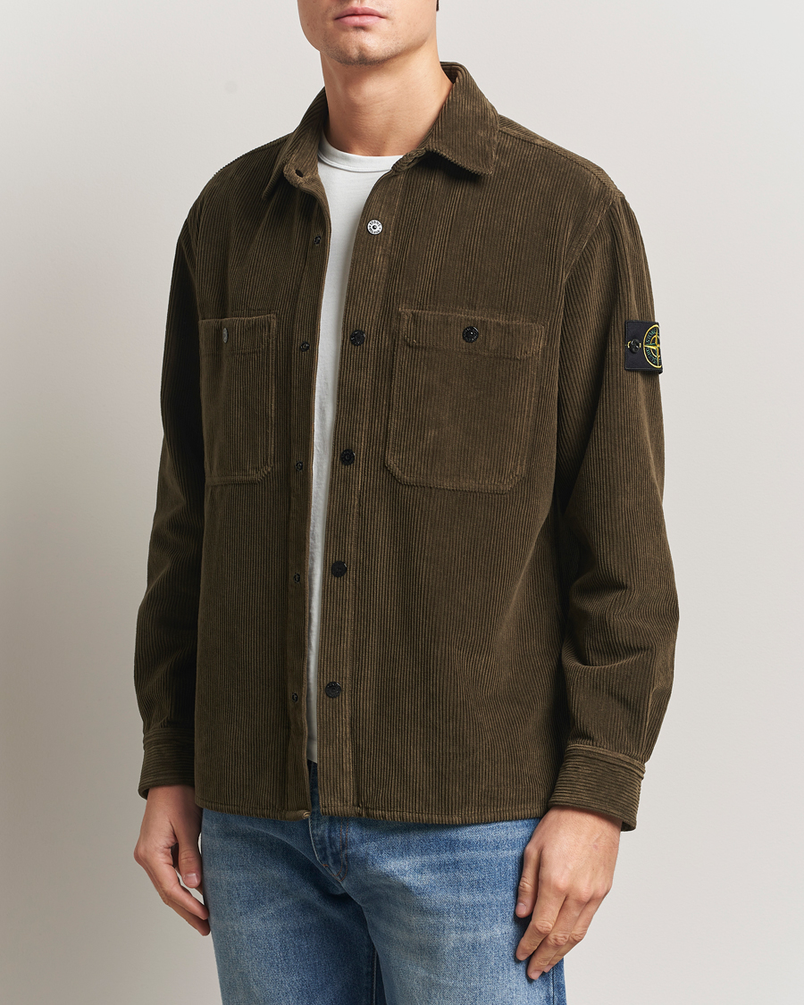 Uomini | Camicie | Stone Island | Organic Cotton Cord Overshirt Military Green