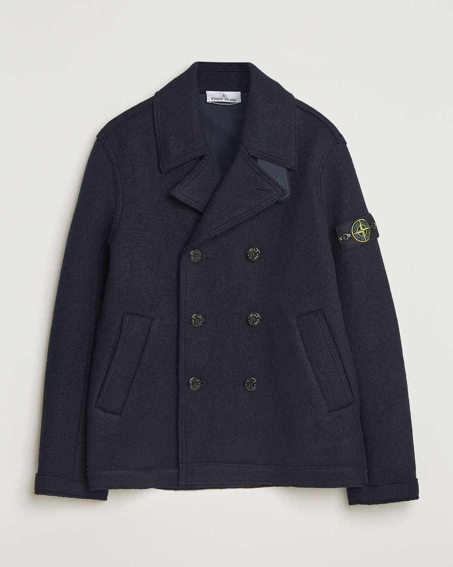 Uomini | Giacche | Stone Island | Double Breasted Felted Wool Peacoat Navy