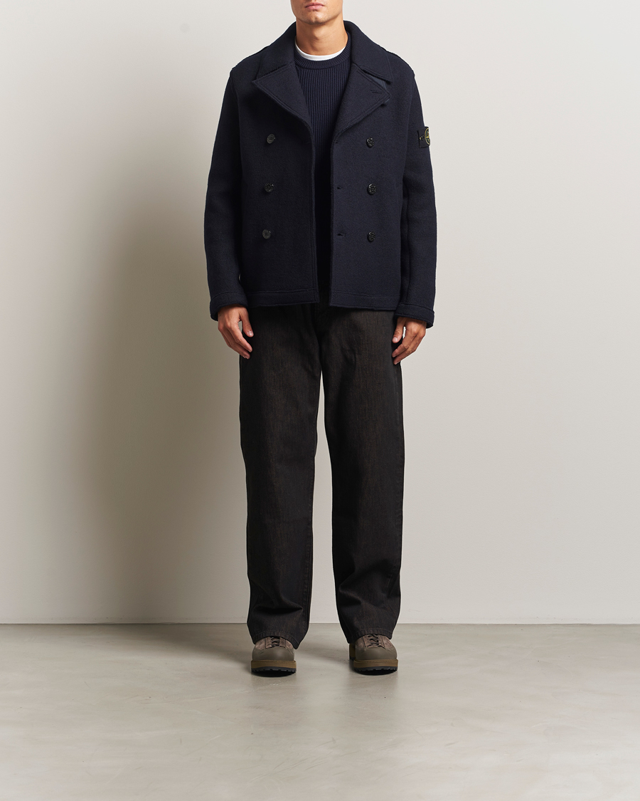Uomini | Giacche | Stone Island | Double Breasted Felted Wool Peacoat Navy