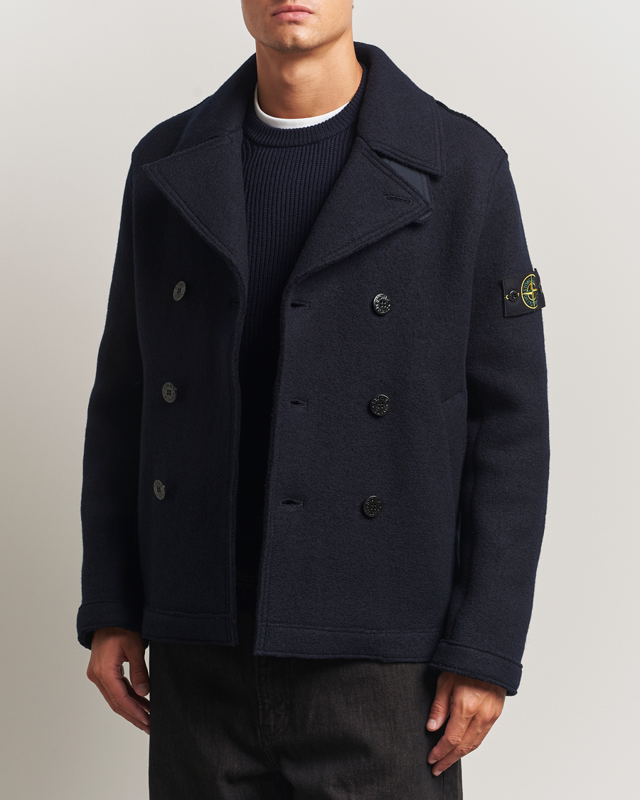 Uomini | Giacche | Stone Island | Double Breasted Felted Wool Peacoat Navy