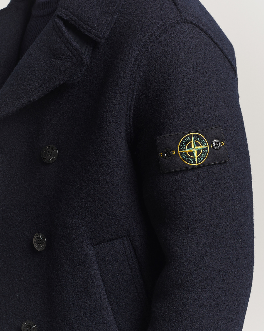 Uomini | Giacche | Stone Island | Double Breasted Felted Wool Peacoat Navy
