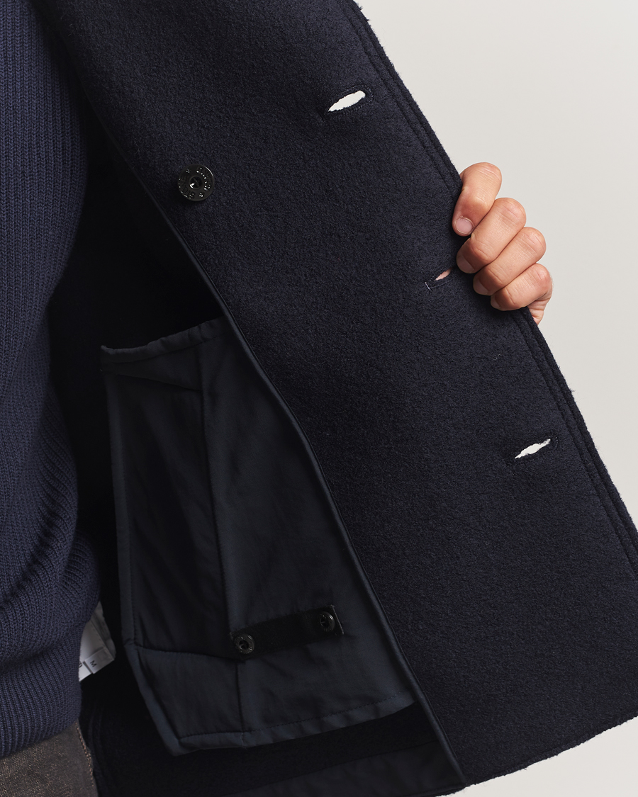 Uomini | Giacche | Stone Island | Double Breasted Felted Wool Peacoat Navy