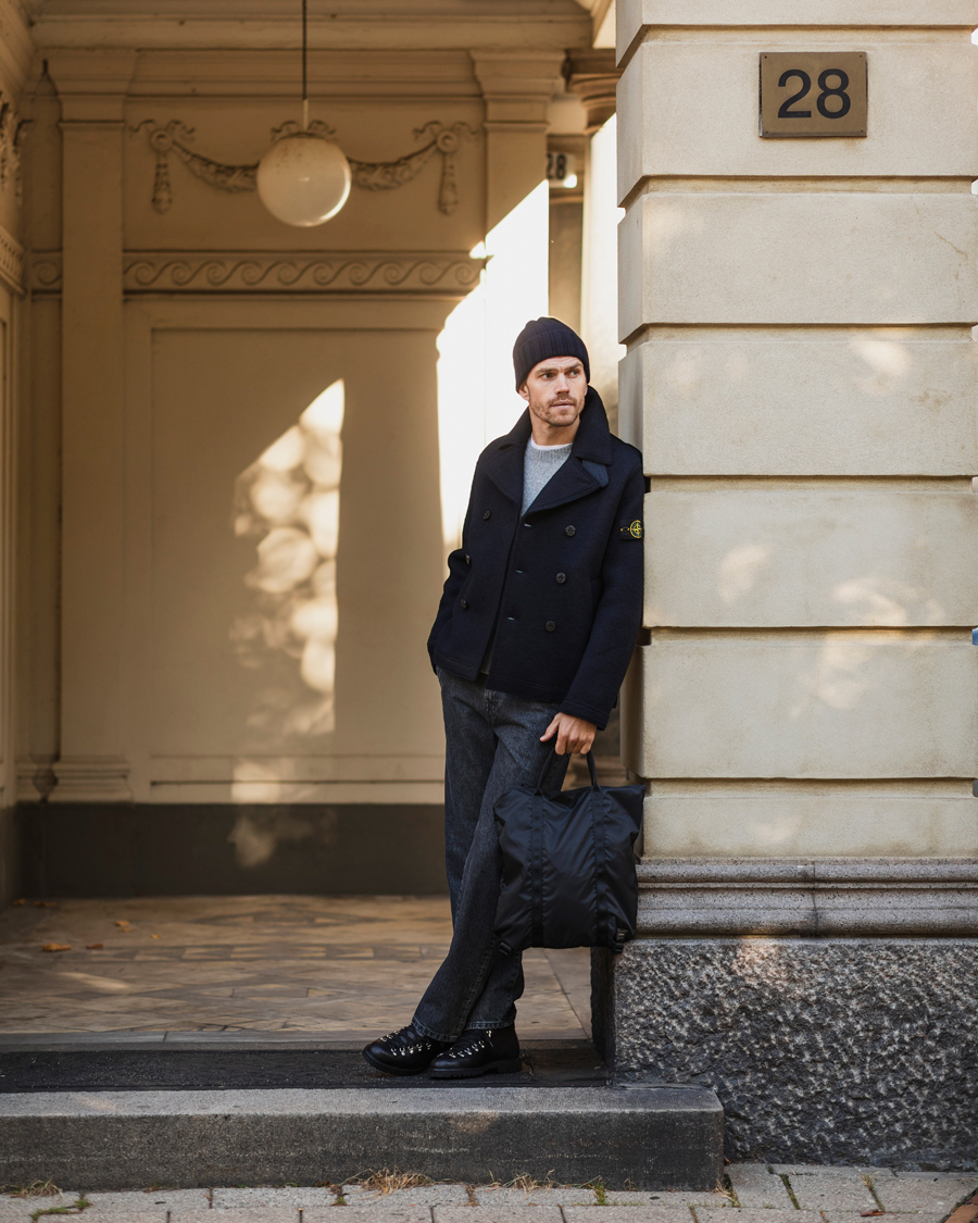 Uomini | Giacche | Stone Island | Double Breasted Felted Wool Peacoat Navy