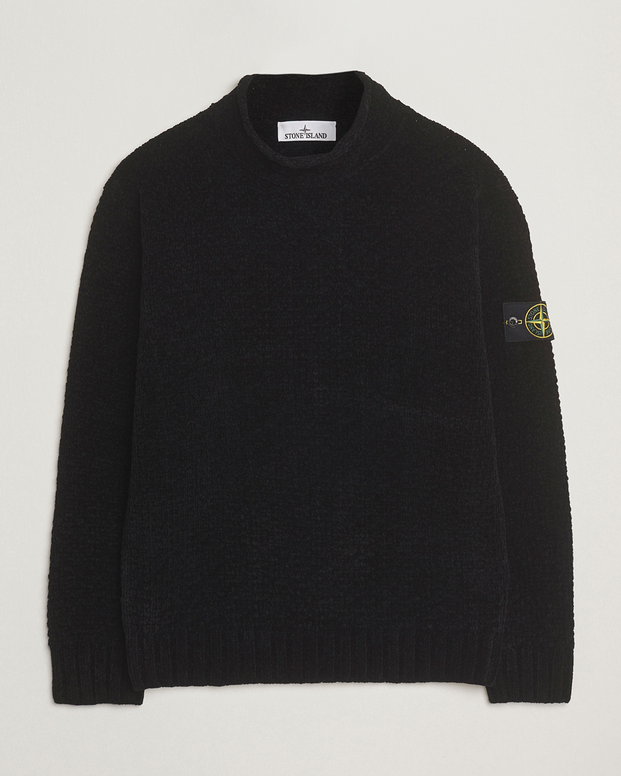 Uomini | Maglieria | Stone Island | Cotton Chenille Knitted Mock Neck Black