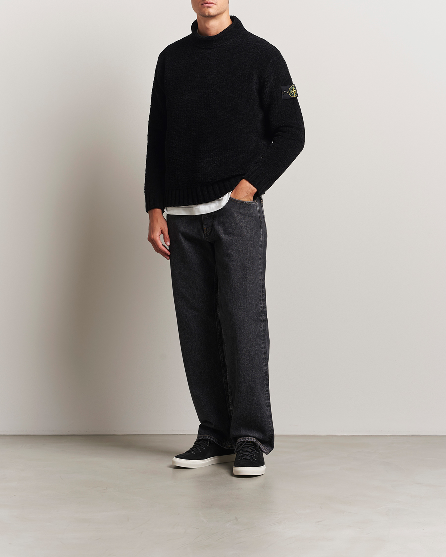 Uomini | Maglieria | Stone Island | Cotton Chenille Knitted Mock Neck Black