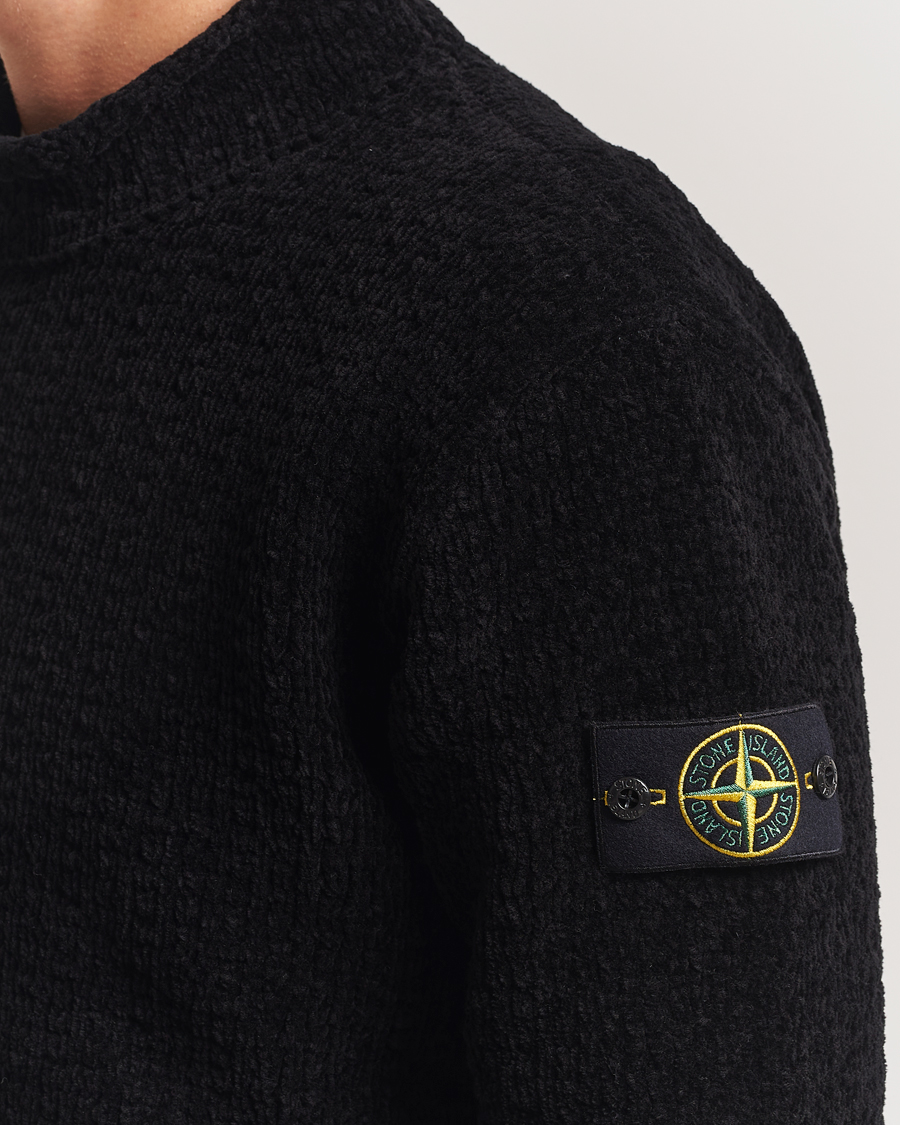 Uomini | Maglieria | Stone Island | Cotton Chenille Knitted Mock Neck Black