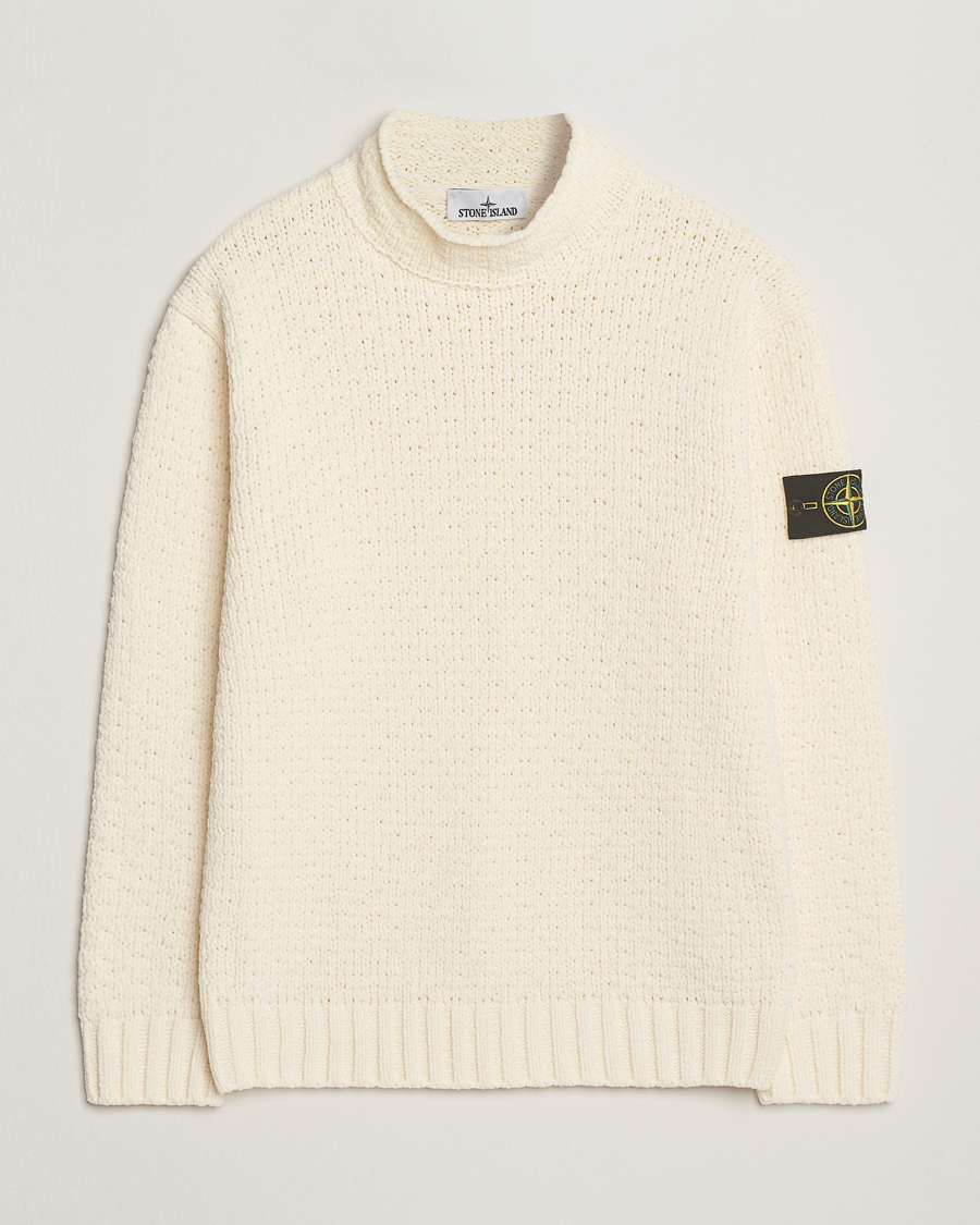 Uomini | Maglieria | Stone Island | Cotton Chenille Knitted Mock Neck Ivory