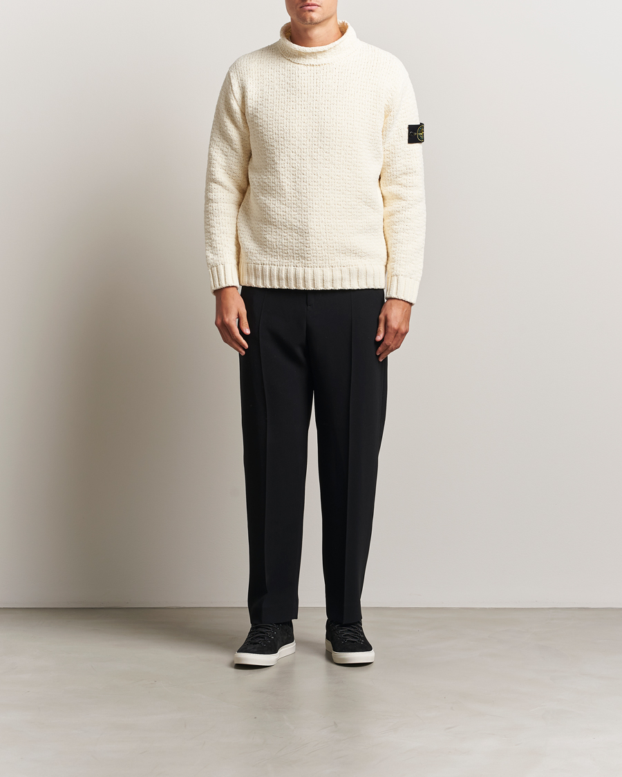 Uomini | Maglieria | Stone Island | Cotton Chenille Knitted Mock Neck Ivory