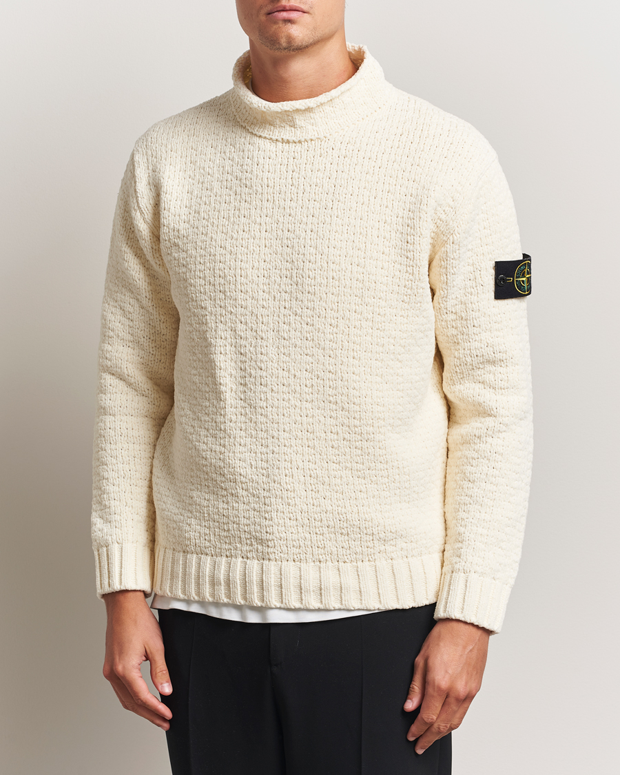 Uomini | Maglieria | Stone Island | Cotton Chenille Knitted Mock Neck Ivory