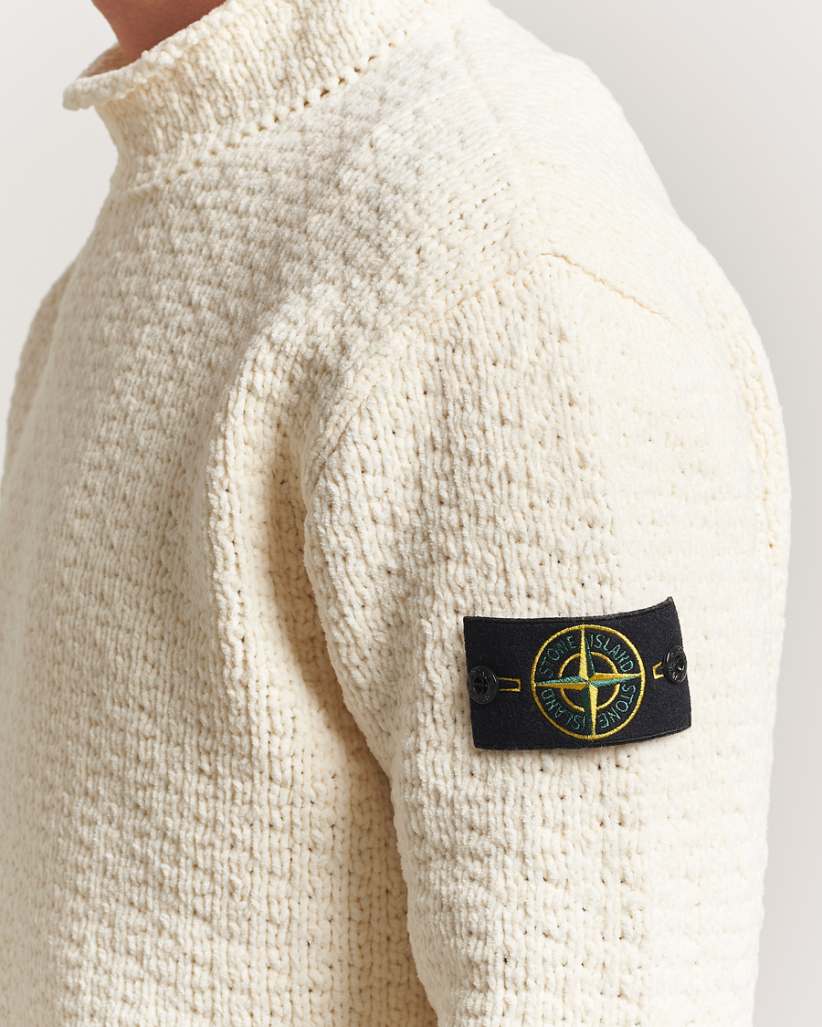 Uomini | Maglieria | Stone Island | Cotton Chenille Knitted Mock Neck Ivory