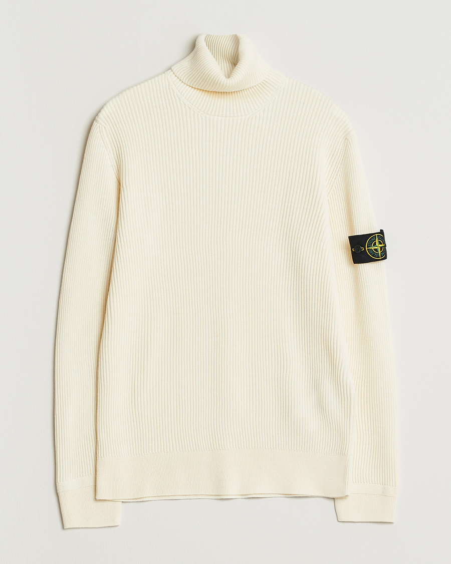 Uomini | Maglieria | Stone Island | Full Rib Wool Turtleneck Ivory